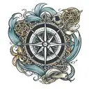 compass rose, chain, anchor, waves, jellyfish tattoo design idea