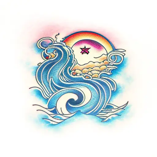 moon and flowing river tattoo design idea