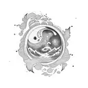 moon and flowing river tattoo design idea