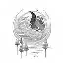 moon and flowing river tattoo design idea