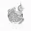 moon and flowing river tattoo design idea
