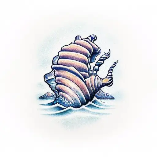 conch marine over sea sand sunset tattoo design idea