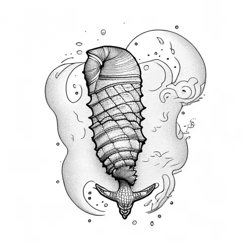 conch marine over sea sand sunset tattoo design idea