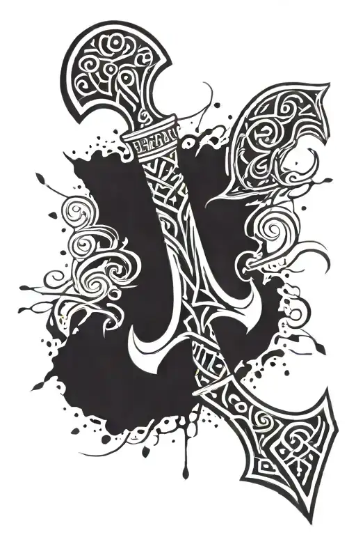 mjolnir hammer with norse symbol for father and son and also the norse symbol for family incorporated into it tattoo design idea