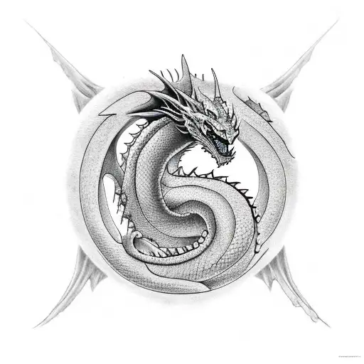 2 Dragons spiral vertically tattoo design idea