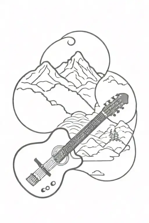 guitar and mountain  tattoo design idea