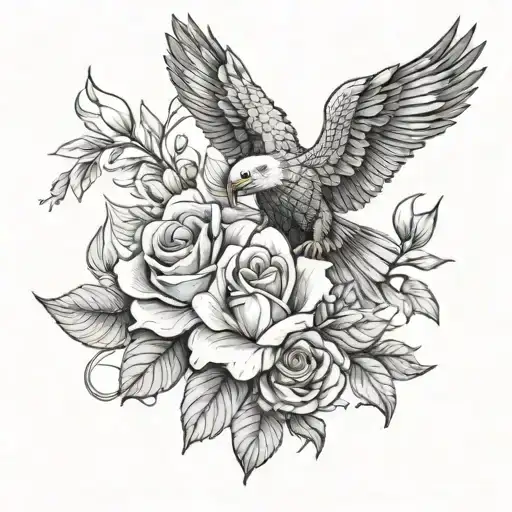 magnolias roses and eagle wings tattoo design idea