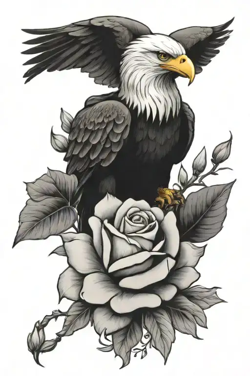 eagle magnolia flower roses tattoo design idea