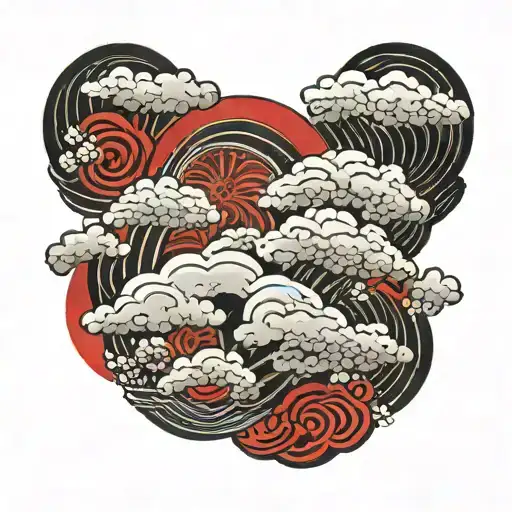 japanese clouds red and   tattoo design idea