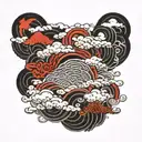 japanese clouds red and   tattoo design idea