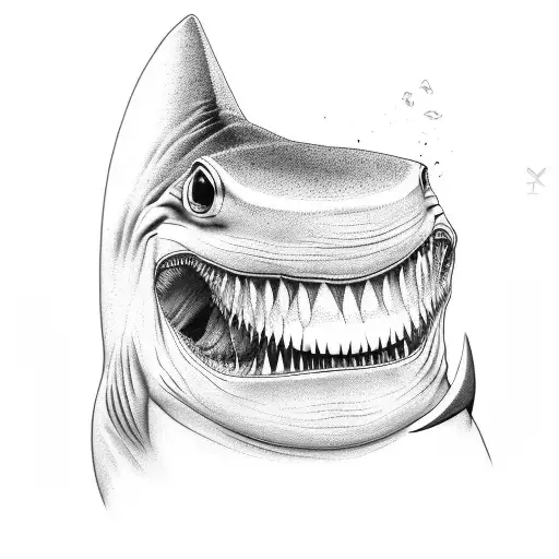 realist shark with sharp tooth with a sacarstoc smile tattoo design idea