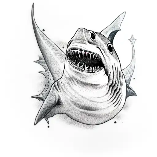 realist shark with sharp tooth with a sacarstoc smile tattoo design idea