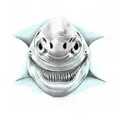 realist shark with sharp tooth with a sacarstoc smile tattoo design idea
