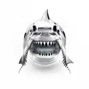 realist shark with sharp tooth with a sacarstoc smile tattoo design idea