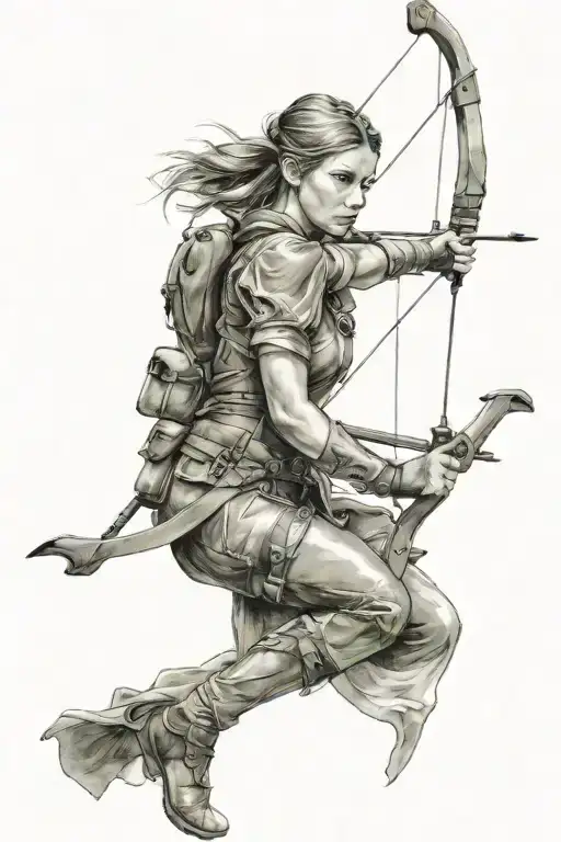 female archer aiming tattoo design idea