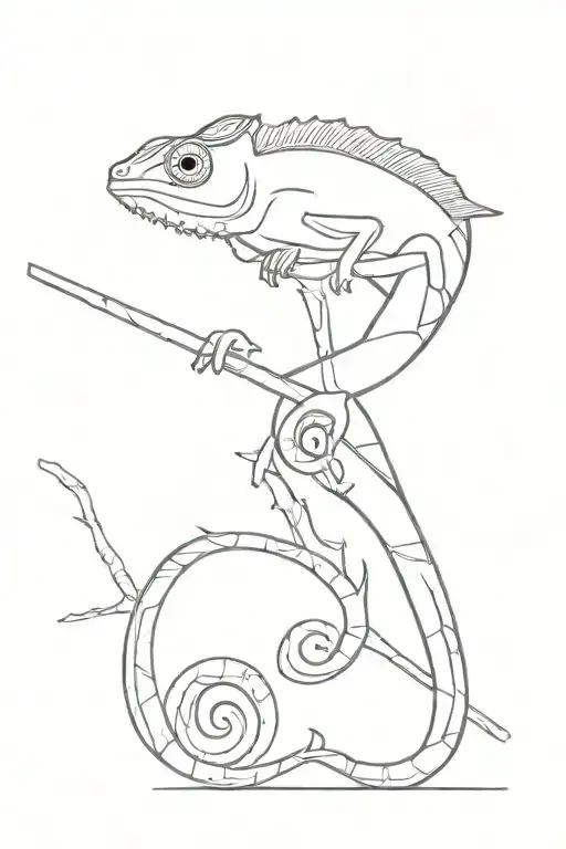 chameleon on a stick tattoo design idea