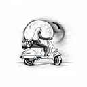 A Vespa driving along a beach with a crescent moon shining above tattoo design idea