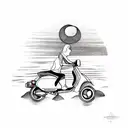 A Vespa driving along a beach with a crescent moon shining above tattoo design idea