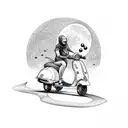 A Vespa driving along a beach with a crescent moon shining above tattoo design idea