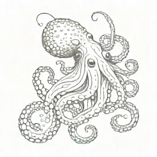 Minimalist tattoo of a delicate and sweet octopus, make him beuty, medium size, fine, delicate and feminine strokes tattoo design idea