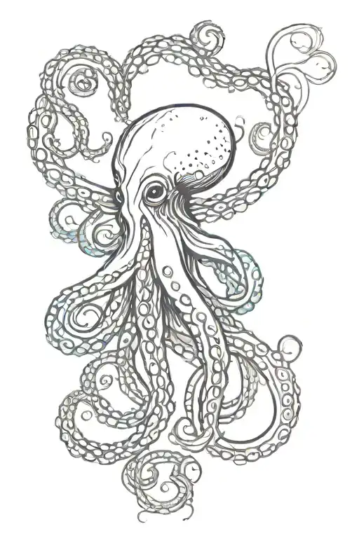 Minimalist tattoo of a delicate and sweet octopus, make him beuty, medium size, fine, delicate and feminine strokes tattoo design idea
