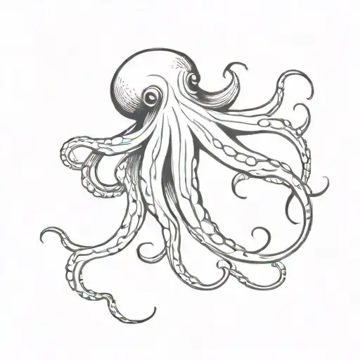 Minimalist tattoo of a delicate and sweet octopus, make him beuty, medium size, fine, delicate and feminine strokes tattoo design idea