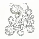Minimalist tattoo of a delicate and sweet octopus, make him beuty, medium size, fine, delicate and feminine strokes tattoo design idea
