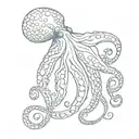 Minimalist tattoo of a delicate and sweet octopus, make him beuty, medium size, fine, delicate and feminine strokes tattoo design idea
