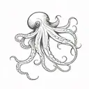 Minimalist tattoo of a delicate and sweet octopus, make him beuty, medium size, fine, delicate and feminine strokes tattoo design idea