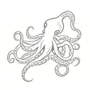 Minimalist tattoo of a delicate and sweet octopus, make him beuty, medium size, fine, delicate and feminine strokes tattoo design idea