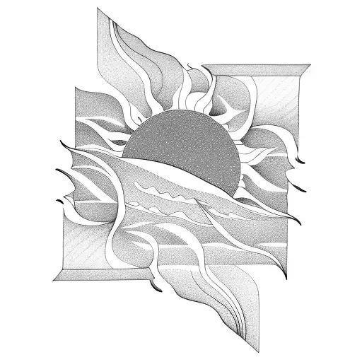 sun and wave tattoo design idea