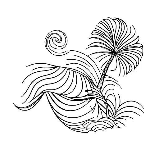 Palm Tree and wave tattoo design idea
