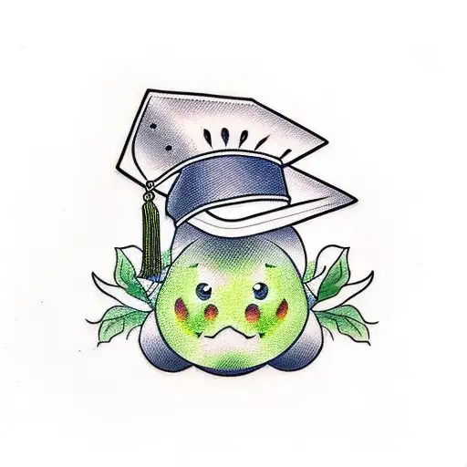 Traditional style tattoo of an avocado wearing a graduation cap tattoo design idea