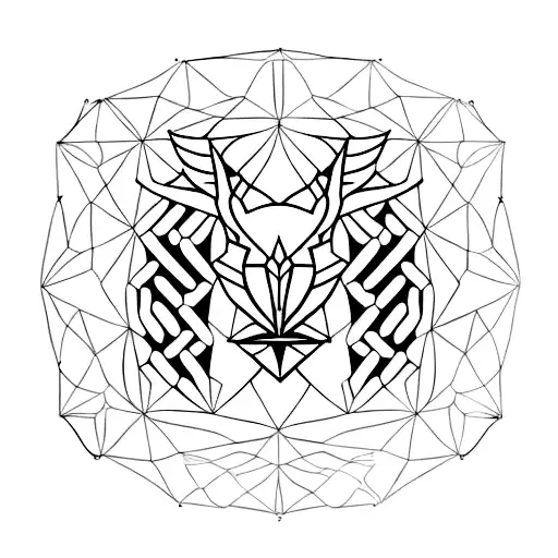 A mesmerizing minimalist tattoo of an eagle soaring through a geometric pattern inspired by Roman and Greek art tattoo design idea