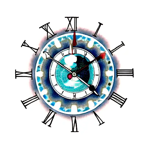 A clock with intricate earth elements forming the face tattoo design idea
