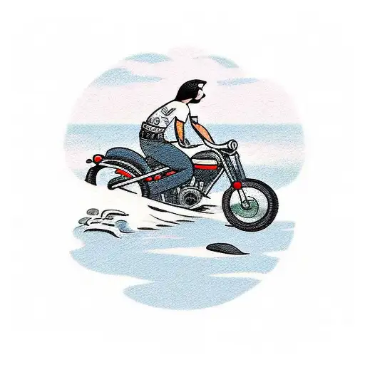 a guy with motorcycle traveling near beach ,mountain, streets and has no money tattoo design idea