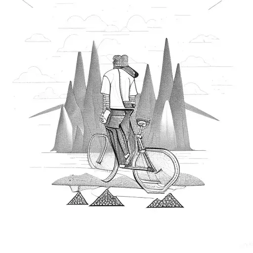 a guy with bike traveling near beach ,mountain, streets and has no money tattoo design idea