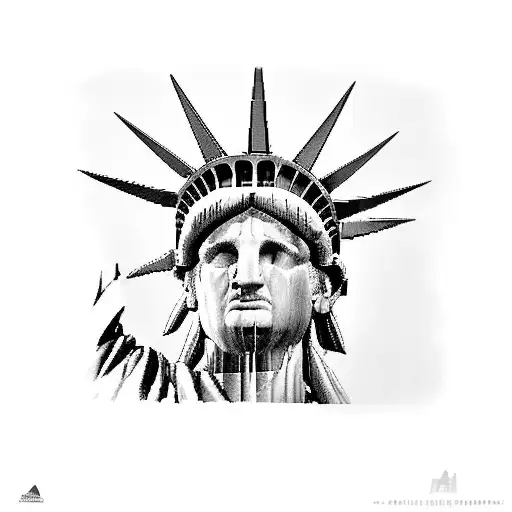 Statue of Liberty with a $100 bill covering eyes tattoo design idea