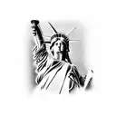 Statue of Liberty with a $100 bill covering eyes tattoo design idea