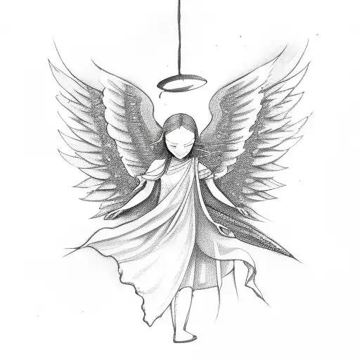 angel with spread wings and lightning tattoo design idea