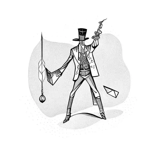 a magician with his staff and the main elements floating above his head  tattoo design idea
