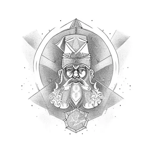 wizard with le foireann agus na príomheilimintí ar snámh os cionn a chinn  tattoo design idea