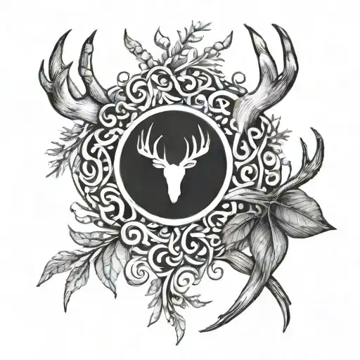 deer antlers intertwined initials ESG tattoo design idea