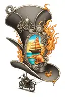 camino cross and shell, sailboat, top hat, fire, bicycle  tattoo design idea
