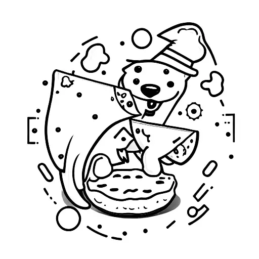 black and white jack Russell with a slice of pizza tattoo design idea