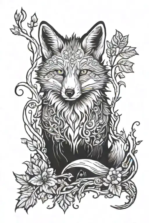 Nature and a cunning fox looking tattoo design idea
