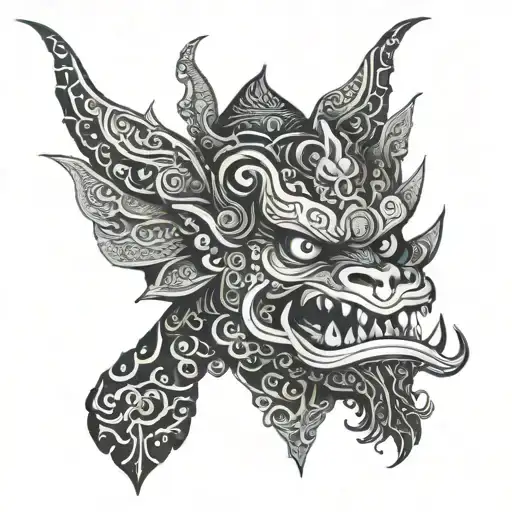 barong bali y mantarraya black tattoo design idea
