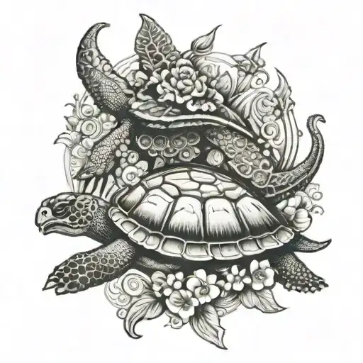 barong bali and mantarraya and a turtle tattoo design idea