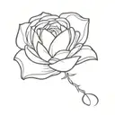 A minimalist tattoo of a single flower with a tear drop falling from it, representing the beauty that can come from pain and sadness tattoo design idea
