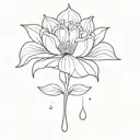 A minimalist tattoo of a single flower with a tear drop falling from it, representing the beauty that can come from pain and sadness tattoo design idea
